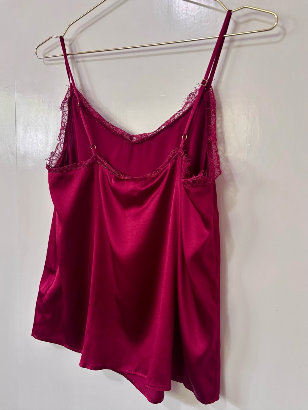 MOS MOSH| NEW Ruby Red Silk Eyelash Lace Trim Cami Blouse Sz S NWT - Picture 7 of 8